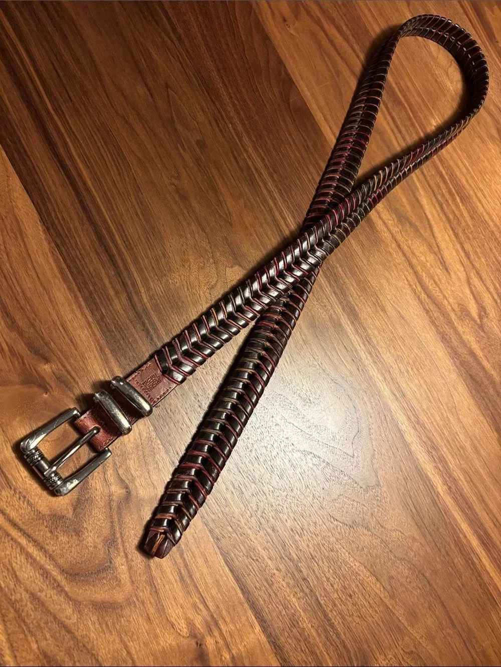 Martin Dingman Braided Leather Men's Belt with Silver Buckle - 42